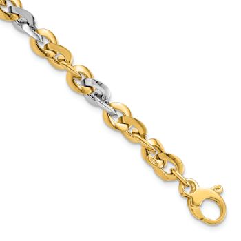 14K Two-tone Gold 6mm Polished 3D Fancy Link Bracelet