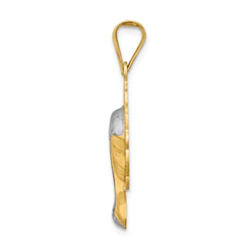 14k Yellow Gold and Rhodium Over 14k Yellow Gold Satin Diamond-Cut and
Polished Mary Pendant