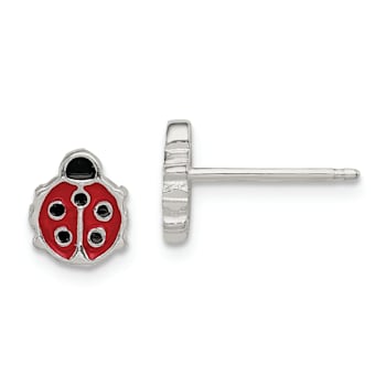 Sterling Silver and Enamel Ladybug Children's Post Earrings