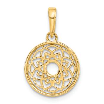 14k Two-tone Gold Diamond-Cut Floral Design Circle Pendant