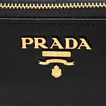 Prada Vitello Move Key Case Holder Wallet Zip Pouch Black Calf Leather