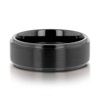 ORION Flat Black Tungsten Ring with Brushed Raised Center and Polished
Step Edges 8mm