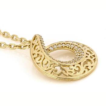 CZ Filigree Circle Pendant With Chain In 18K Gold Over Sterling Silver 0.11ctw