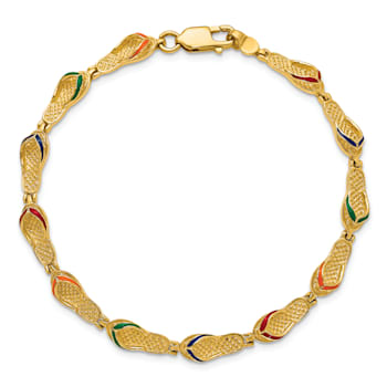 14k Yellow Gold Textured Multi-Color Enamel Flip Flop Bracelet