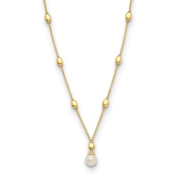 14K Yellow Gold Freshwater Cultured Pearl and Bead 18 Inch Necklace