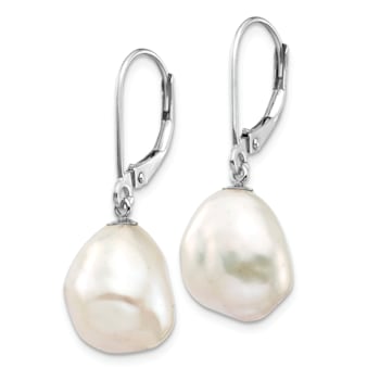 Rhodium Over 14K White Gold 13x15mm Keshi White Freshwater Cultured
Pearl Dangle Earrings