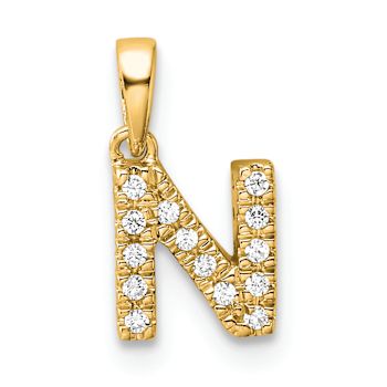 14K Yellow Gold Diamond Letter N Initial with Bail Pendant
