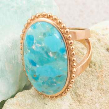 Barse Turquoise Oval-Cut Statement Ring In Bronze