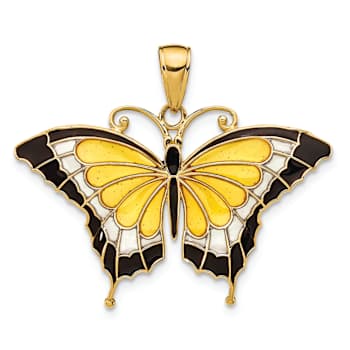 14k Yellow Gold Multi-Color Enameled Butterfly Pendant