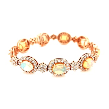 10.50 Ctw White Opal and 5.77 Ctw White Diamond Bracelet in 14K RG
