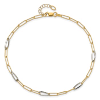 14K Two-tone Fancy Link with 1-inch Extension Anklet