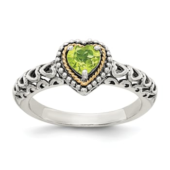 Sterling Silver with 14K Accent Antiqued Peridot Ring
