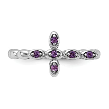 Rhodium Over Sterling Silver Stackable Expressions Cross Amethyst Ring 0.10ctw