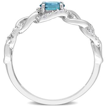 London Blue Topaz & Diamond 10K White Gold Link Ring 0.44ctw