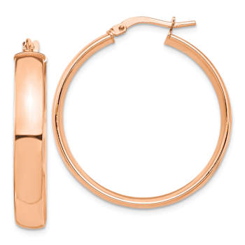 14k Rose Gold 1 1/4" High Polished Hoop Earrings