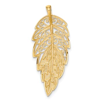 14k Yellow Gold Polished and Diamond-Cut Leaf Chain Slide Pendant