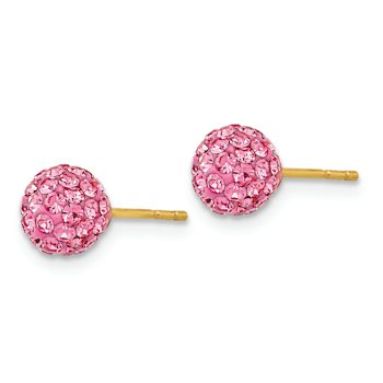 14k Yellow Gold Rose Crystal 6mm Stud Earrings