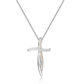 Round Yellow Sapphire and White Sapphire Sterling Silver Cross Pendant
With Chain