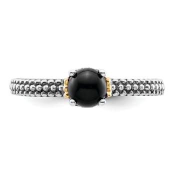 14K Yellow Gold Over Sterling Silver Stackable Expressions Onyx Antiqued Ring
