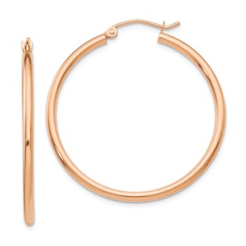 14k Rose Gold Polished 1 3/8" Tube Hoop Earrings