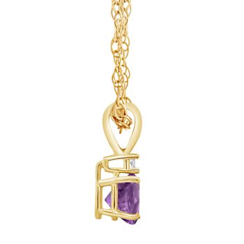 5mm Round Amethyst with Diamond Accent 14k Yellow Gold Pendant With Chain