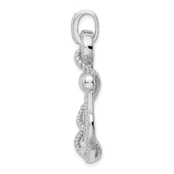 Rhodium Over Sterling Silver Cubic Zirconia Anchor Pendant