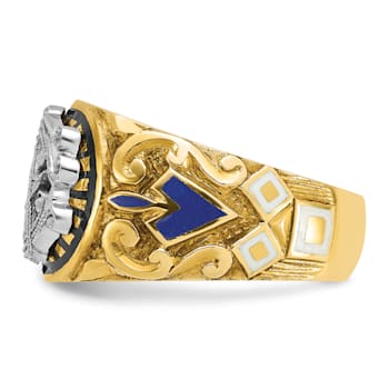 10K Two-Tone Yellow and White Gold Men's Textured and Enameled Masonic
Blue Lodge Ring