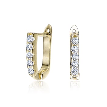 Pave CZ U-Hoop Earrings In 14K Gold Over Brass