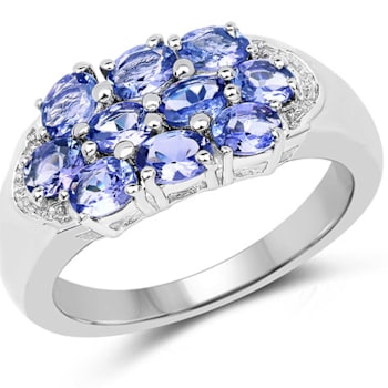 Oval Lavendar Tanzanite Rhodium Over Sterling Silver Cluster Ring 1.7ctw