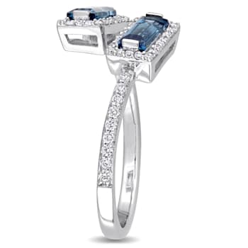 0.87ctw London Blue Topaz And 0.25ctw Diamond 14k White Gold Bypass Ring