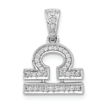 Rhodium Over 14K White Gold Diamond Libra Zodiac Pendant