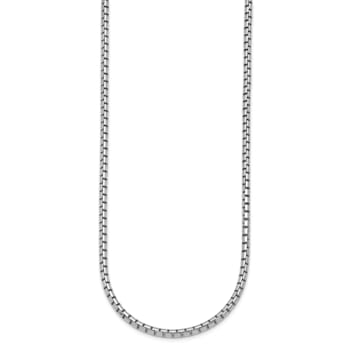 Rhodium Over Sterling Silver Polished 3.2mm Box 24 Inch Chain