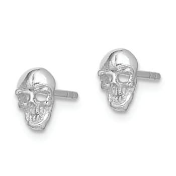 Rhodium Over Sterling Silver Polished Skull Post Earrings