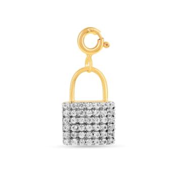 Lab Created White Sapphire 18K Yellow Gold Over Sterling Silver Pave
Padlock Pendant Charm