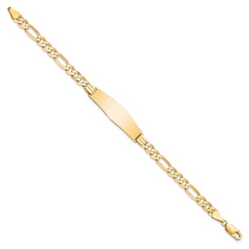 14k Yellow Gold Flat Figaro Link Soft Diamond Shape ID Bracelet