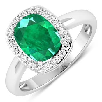 1.96ctw Green Emerald and Diamond 14K White Gold Halo Ring