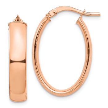 14k Rose Gold 1/1" High Polished Oval Hoop Earrings