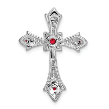 Rhodium Over 14k White Gold Red Ruby and Diamond Fleur-de-Lis Cross
Chain Slide Pendant
