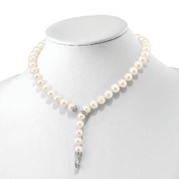 Rhodium Over Sterling Silver 9-10mm White FWC Pearl Cubic Zirconia Clasp
Adjustable Necklace