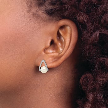 Rhodium Over 14K White Gold Polished Freshwater Cultured Pear Post Earrings