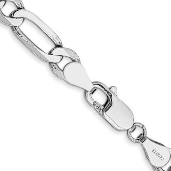 Rhodium Over 14k White Gold 5.5mm Solid Flat Figaro 18 Inch Chain