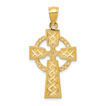 14K Yellow Gold Diamond-cut Celtic Cross Pendant
