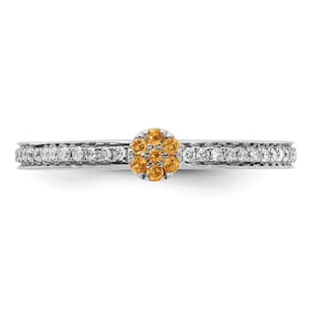 14K White Gold Stackable Expressions Citrine and Diamond Ring 0.075ctw