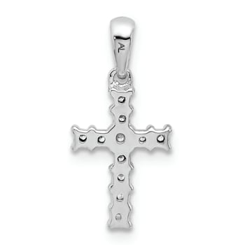 Rhodium Over 14K White Gold 1/20ct. Diamond Latin Cross Pendant