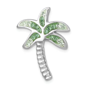 Rhodium Over Sterling Silver Polished Green Crystal Palm Tree Chain Slide