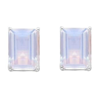 8x6mm Rectangular Octagonal Moonstone Rhodium Over Sterling Silver Stud Earrings