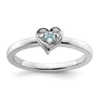 Sterling Silver Stackable Expressions Aquamarine Heart Ring 0.06ctw