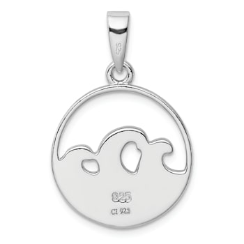 Rhodium Over Sterling Silver Blue Lab Created Opal Wave Pendant
