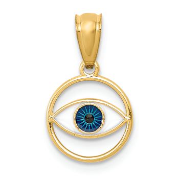 14k Yellow Gold Polished Enameled Reversible Eye Pendant