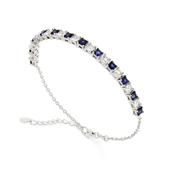 Lab Created Blue and White Sapphire Rhodium Over Sterling Silver Bracelet
